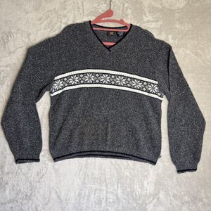 Vintage 90s Route 66 Mens Vneck Sweater XL Grey Fair Isle Grunge Nordic USA Made